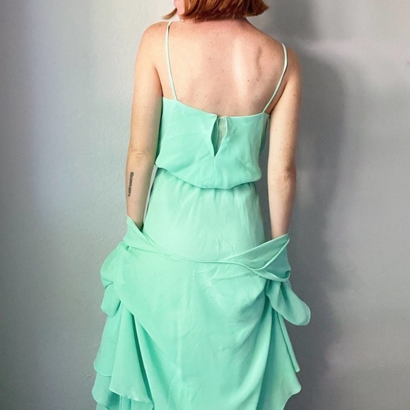 Vintage 1970's Green Cowl Neck Flowy Chiffon Midi Slip Dress + Shawl - Picture 2 of 6